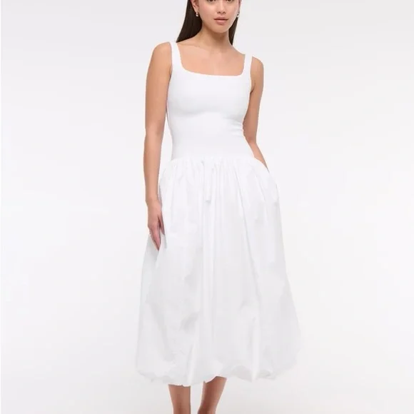 Abercrombie & Fitch Mixed Fabric Bubble Hem Midi Dress Size S - Sold out online! - Picture 2 of 9